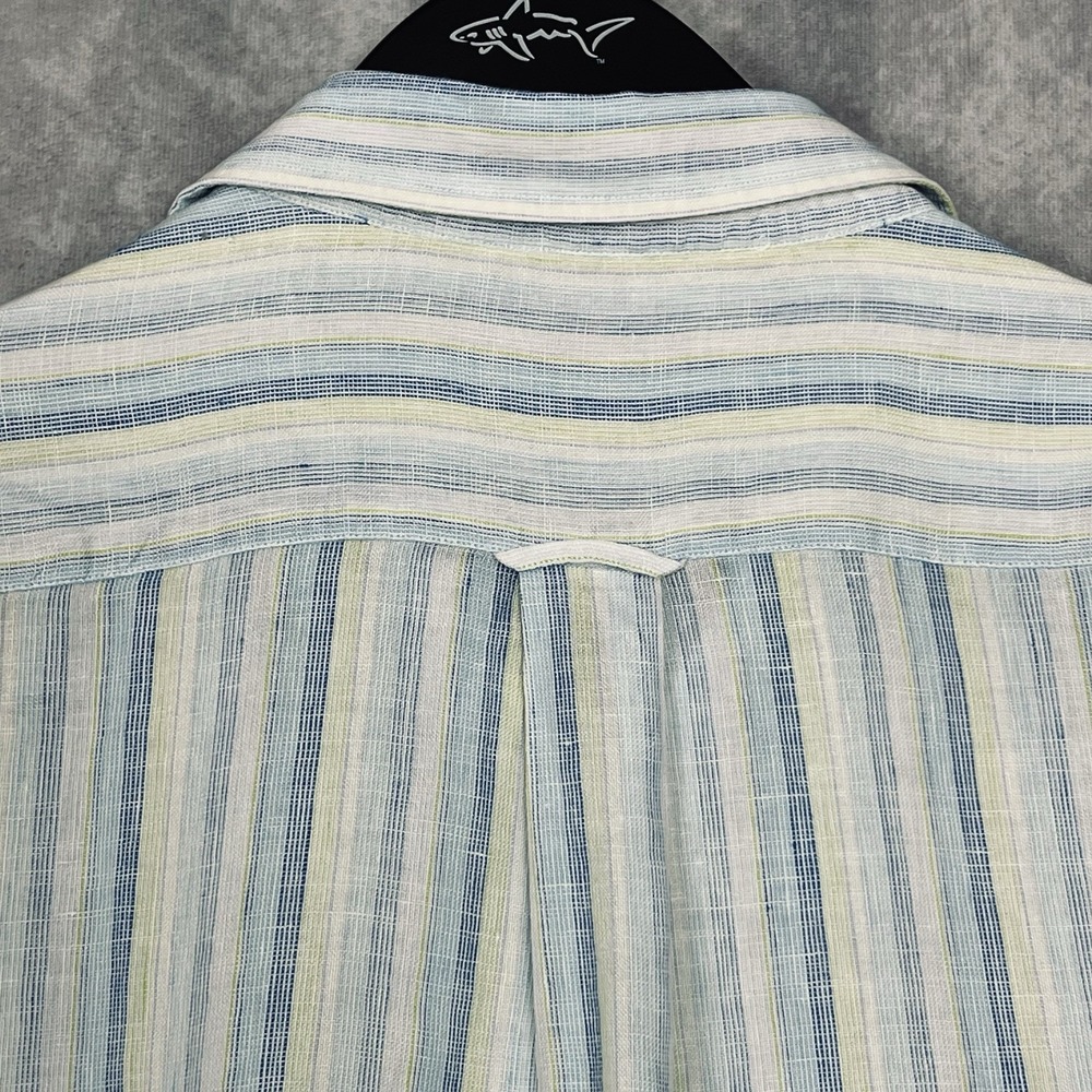 Henry Jacobson Men's XL 100% Linen Long Sleeve Blue Striped Shirt Light Cool - Picture 8 of 9
